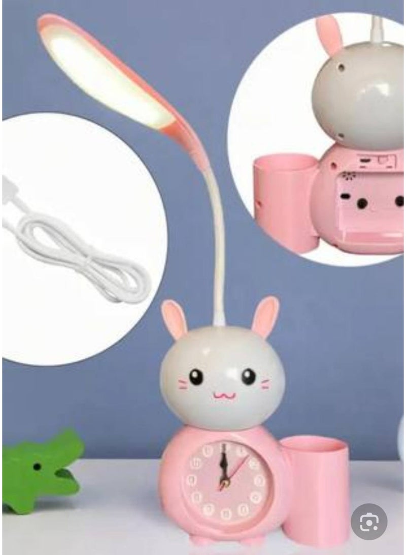 Children's desk lamp with a cute bunny design, featuring a clock and pen organiser – multicolour - Image 2